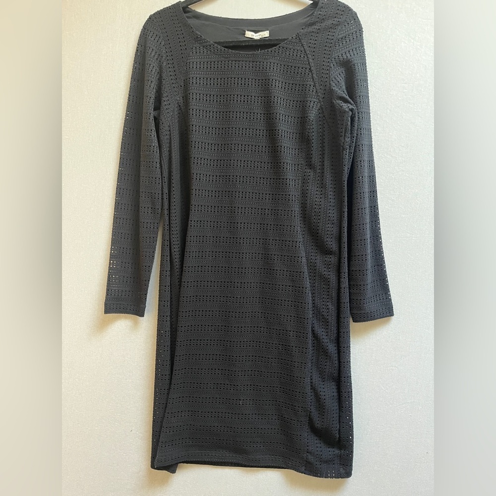 NWT Sandwich Black Eyelet Knit Long Sleeve Shift Mini Dress Size M